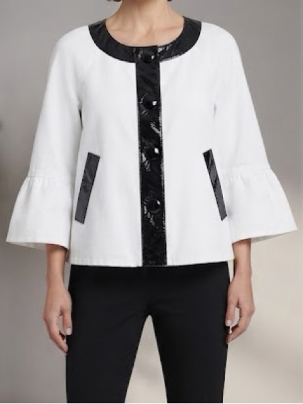 SANDRO White Bell-Sleeve Jacket with Black Trim! S
